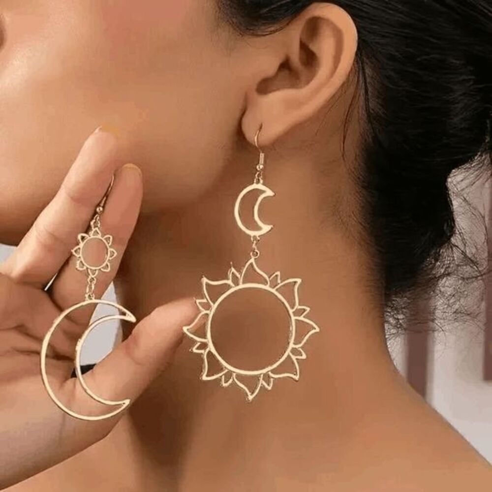 Boho Sun Moon Dangle Earrings
